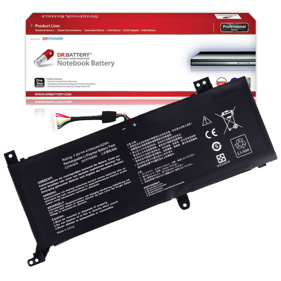 Asus VivoBook 14 X412 X412D X412DA X412DK X412F X412FA X412FJ X412FL X412J X412JA X412U X412UA X412UB X412UF S412D S412DA S412DK Series Laptop Battery B21N1818-2 C21N1818-2 0B200-03280500 C21PPJH [7.6V/7.7V] Compatible Battery