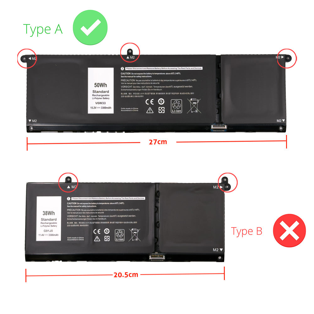 Dell Vostro 13 5310 5320 Series Laptop Battery V6W33 PG8YJ 0WV3K8 927N5 0FH3K2 0MGCM5 0MVK11 [15V/15.2V] Compatible Battery